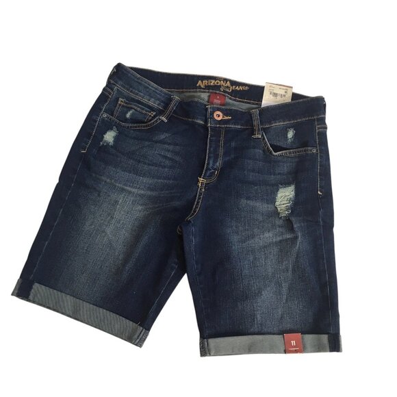 ARIZONA JEAN Co Denim Bermuda Shorts Cuffed Junior Size 11 Distressed - Picture 1 of 13